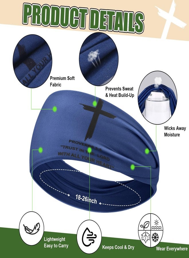 Joottuan 6 PCS Christian Headbands for Men Jesus Faith Cross Athletic Sweatbands Moisture Wicking Twist Knotted Criss Cross Hair Bands with Bible Verse Religious for Sports Workout Football Baseball (Set A) - Image 2